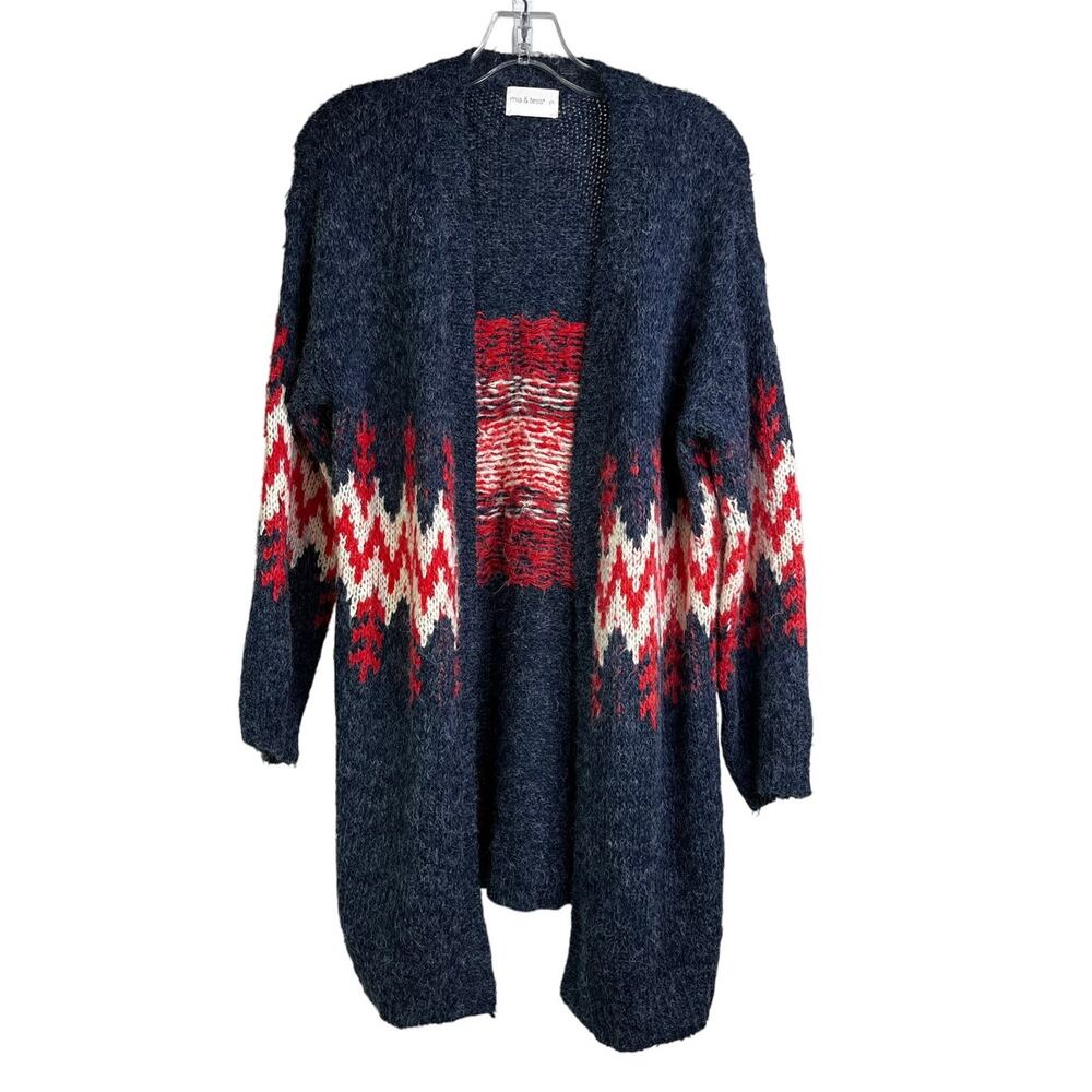 Mia & Tess Cardigan Sweater Womens S Slate Blue Knit Long Sleeve Open Front Cozy